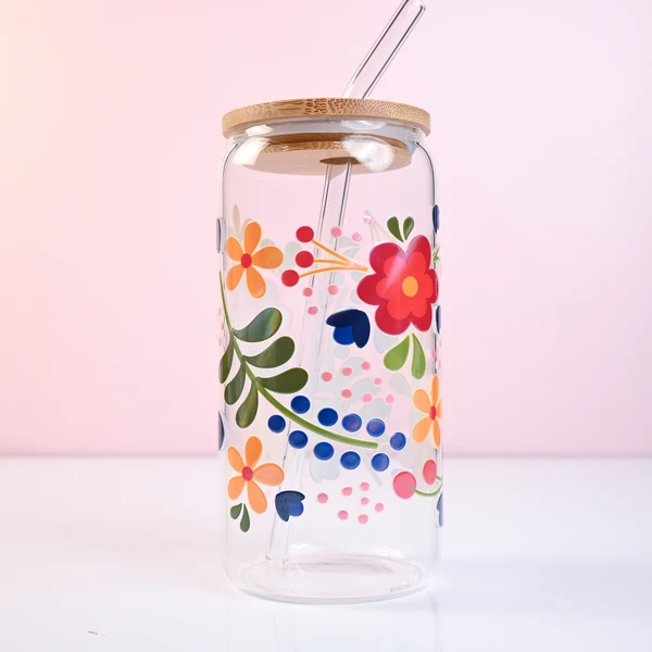 Long-Lasting Holographic Flowers Glass Tumbler Responsible