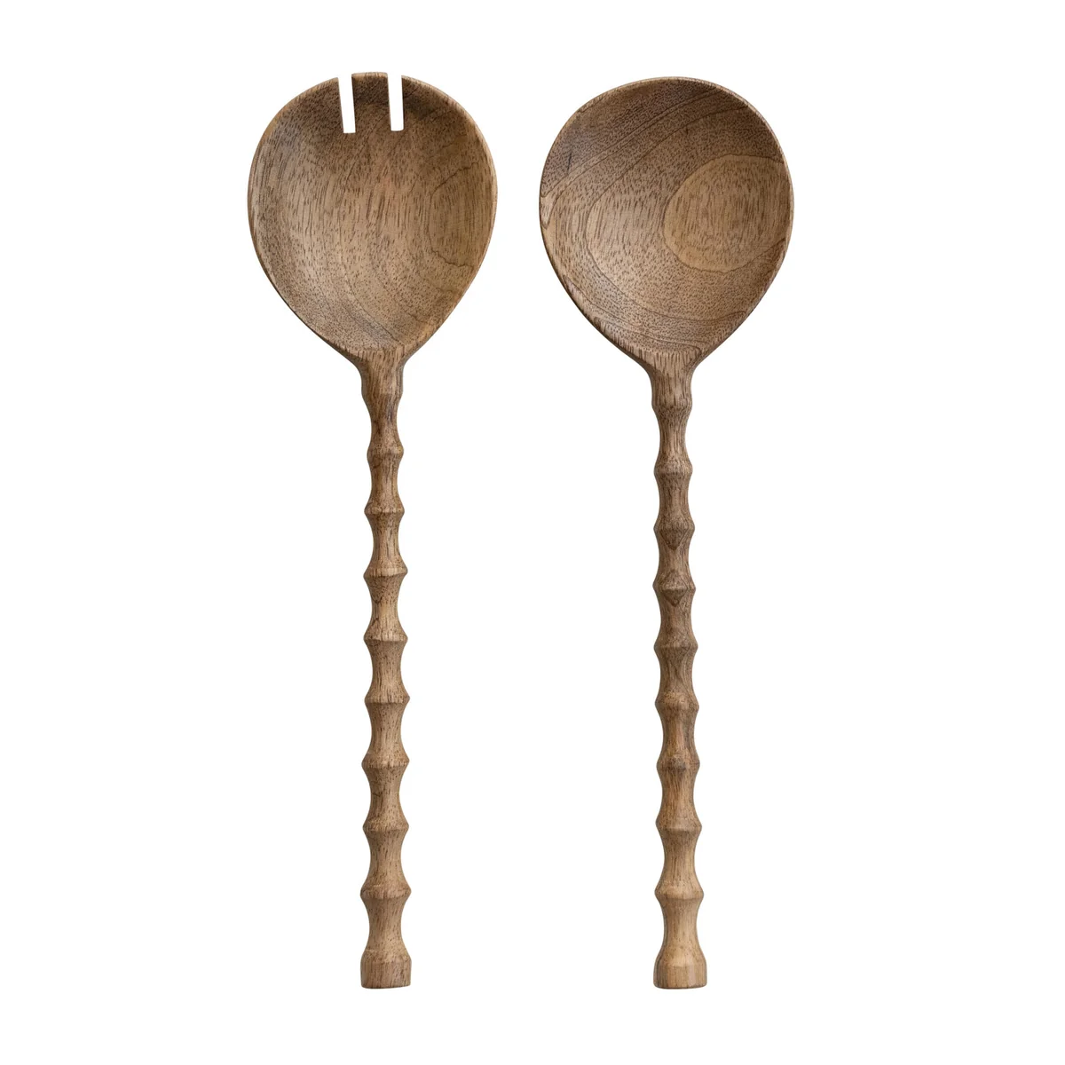 Innovative Mango Wood Salad Servers with Carved Handles Lightweight