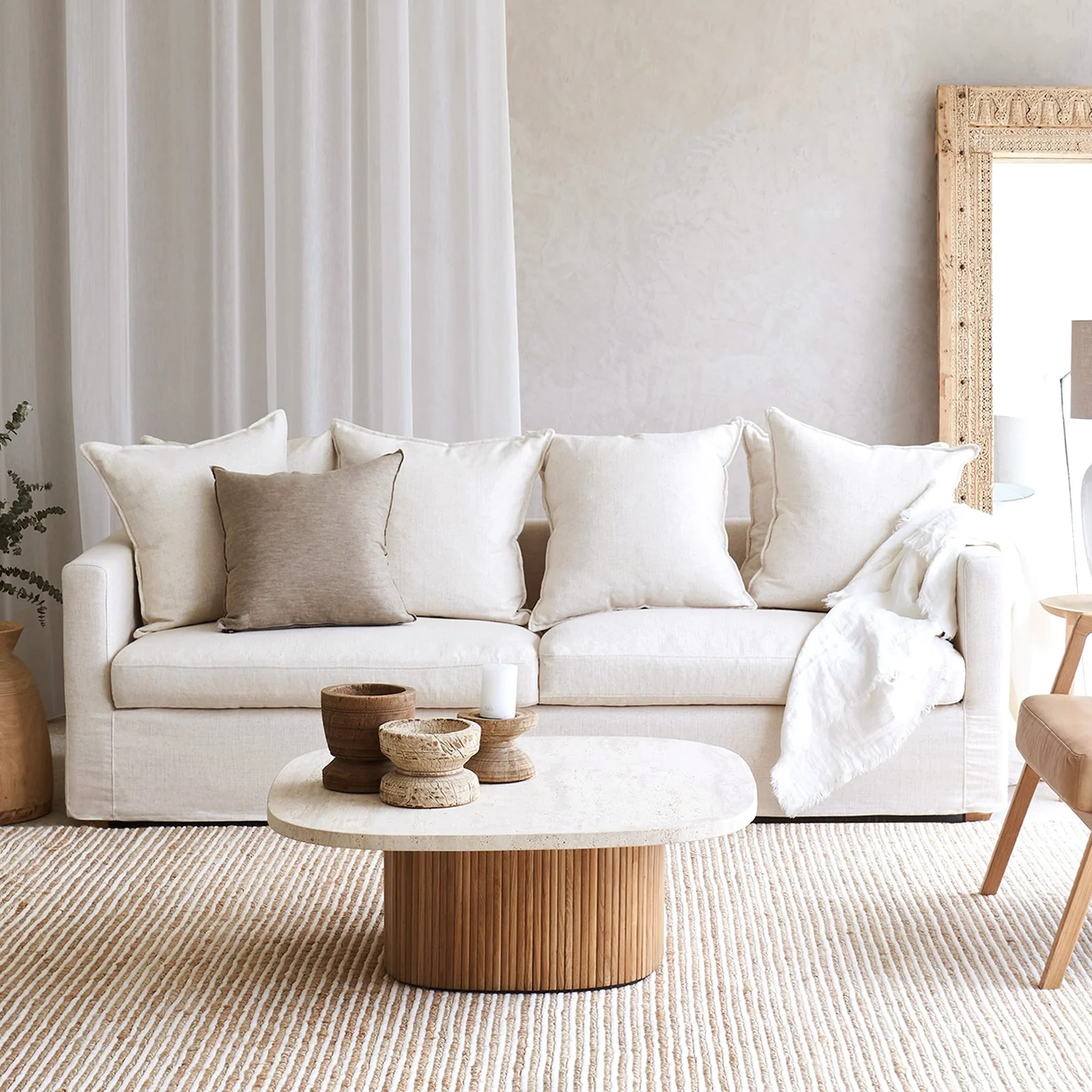 Optimized Charlie Fabric Sofa 3 Seater – Oatmeal 230cm Minimalist