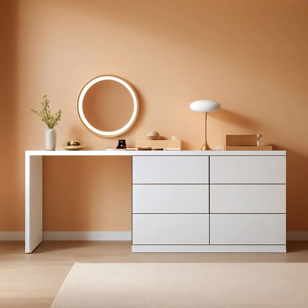 Comfortable 6 Drawer Dresser With Rotatable Tabletop White Home Office Convenient
