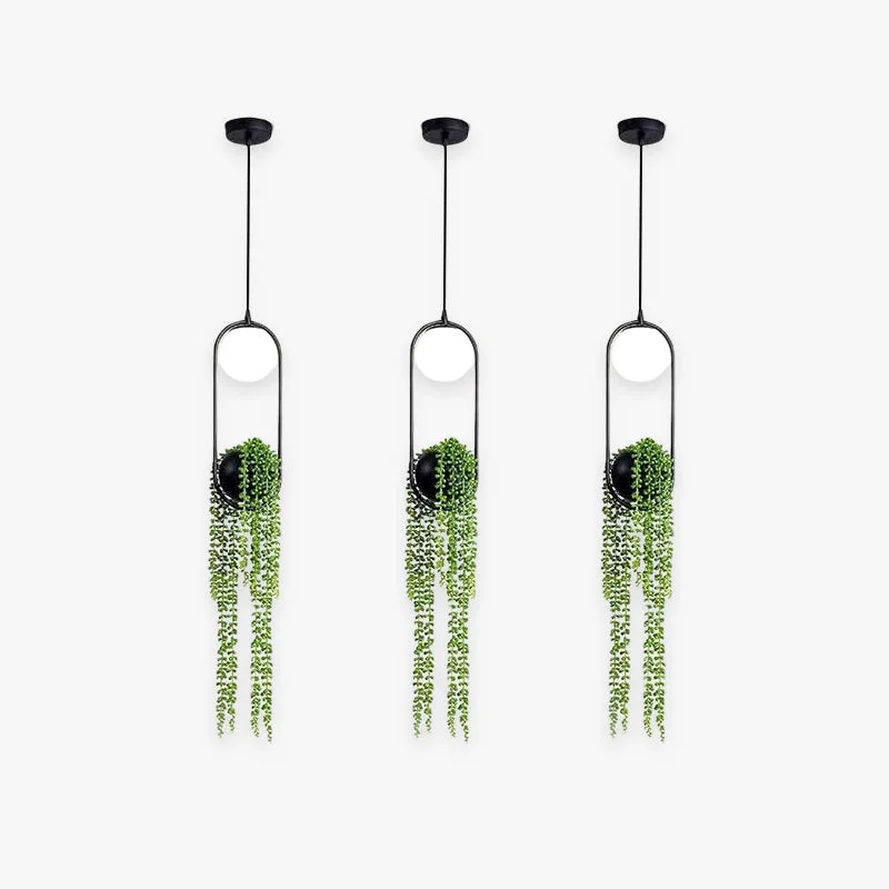 Reusable Natural Plant Pot Ball Metal Pendant Light Black Green Unique
