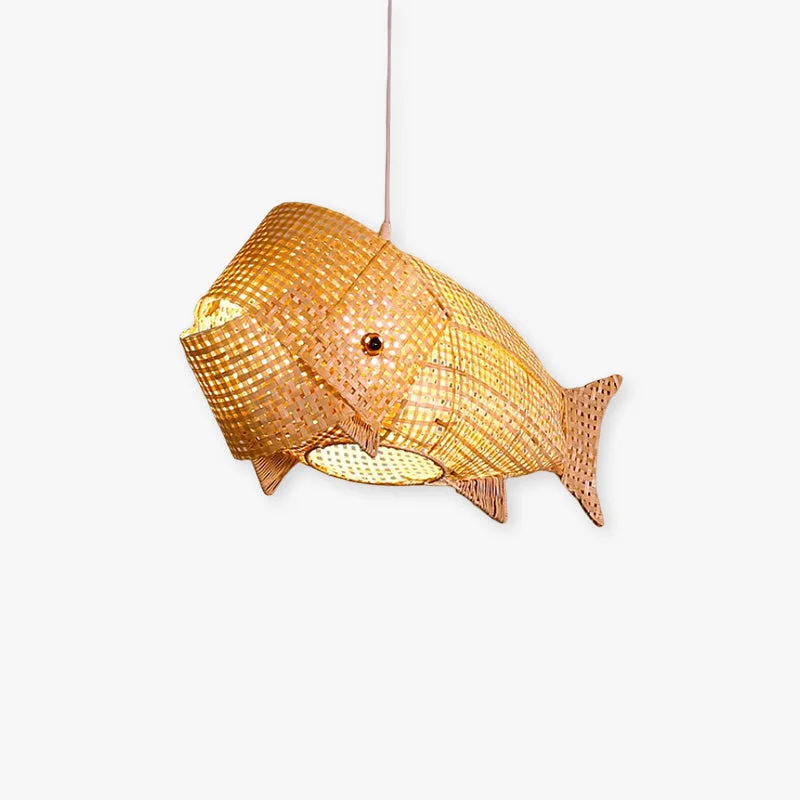 Powerful Muto Art Deco Rattan Pendant Light Fish Bamboo Restaurant Traditional