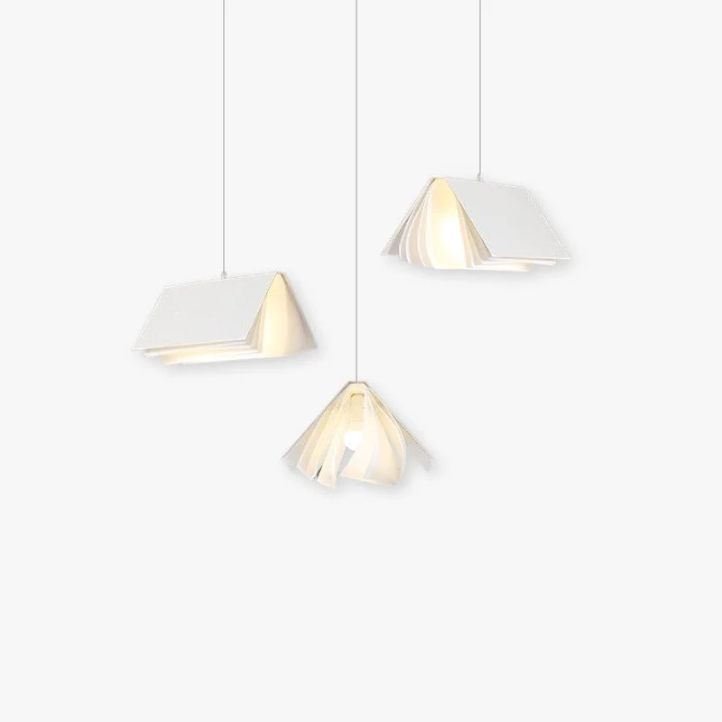 Elegant Sienna Artistic Book Shape Fabric Pendant Light White Gray Comfortable