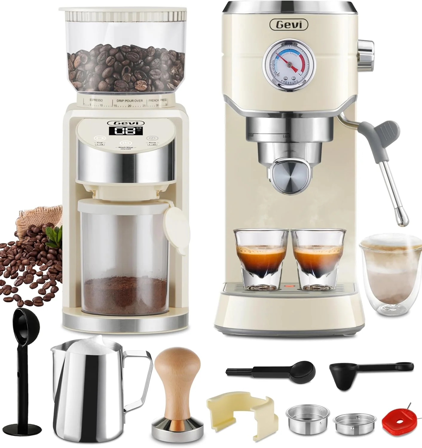 High-Performance Gevi 20 Bar Espresso Coffee Machine with Burr Grinder Set 35 Precise Grind Settings Milk Frother for Latte Cappuccino Exceptional