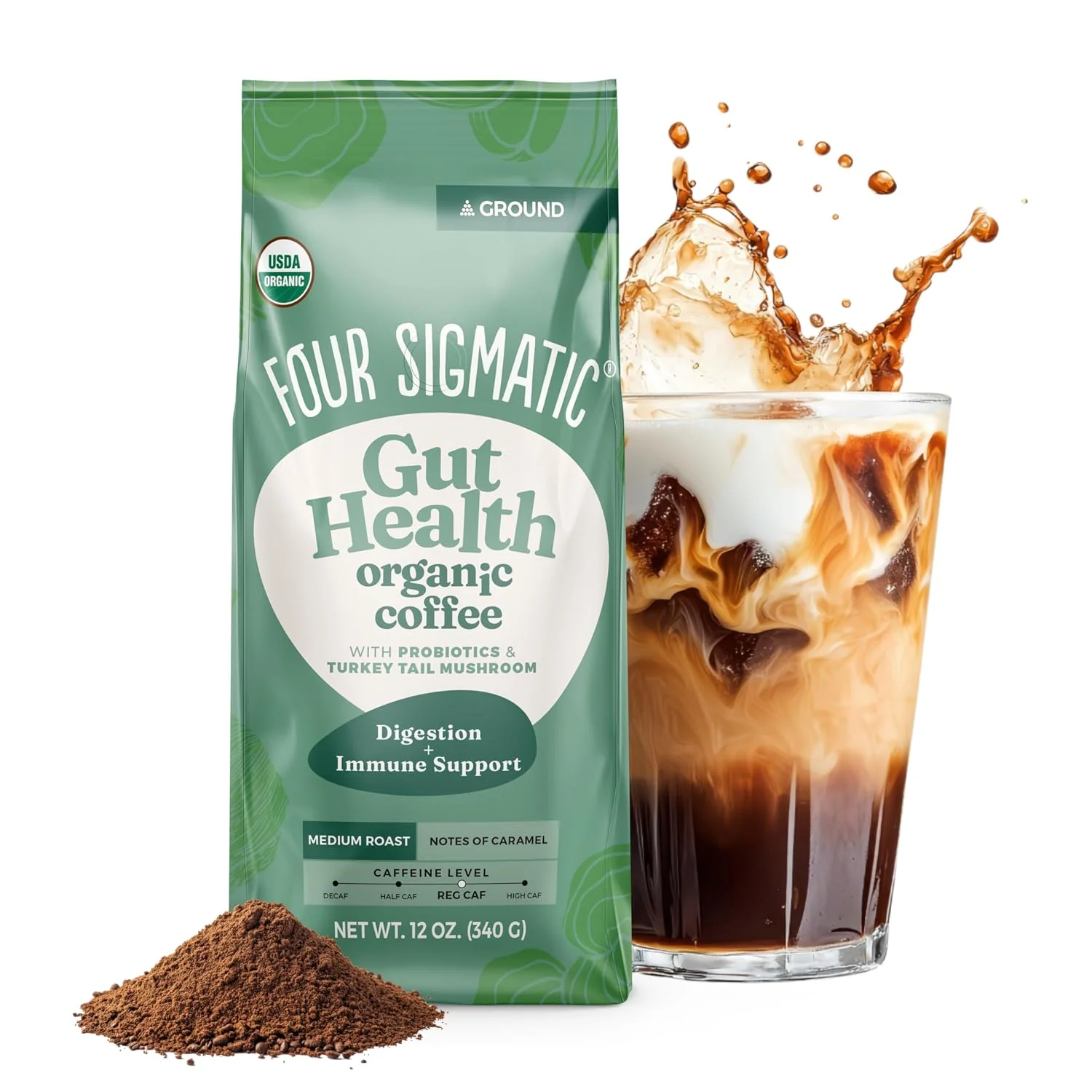 Verified Four Sigmatic Gut Health Organic Ground Coffee Medium Roast Immune Boosting Probiotic Mushroom Coffee with Chaga amp Turkey Tail for Gut Health amp Immune Support 12oz Bag Dependable