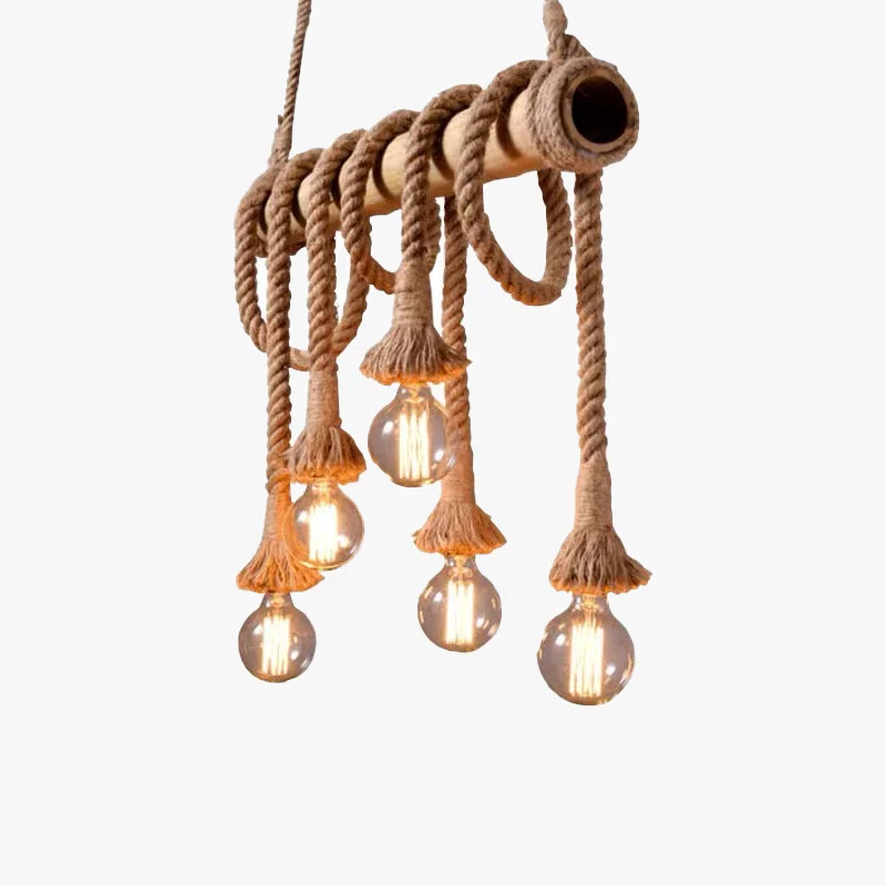 Outstanding Alessio Vintage Wood Rope Pendant Light Farmhouse Living Room Top-Quality