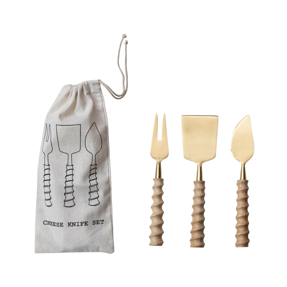 Smooth Cheese Knives with Carved Handles Set of 3 in Drawstring Bag Green