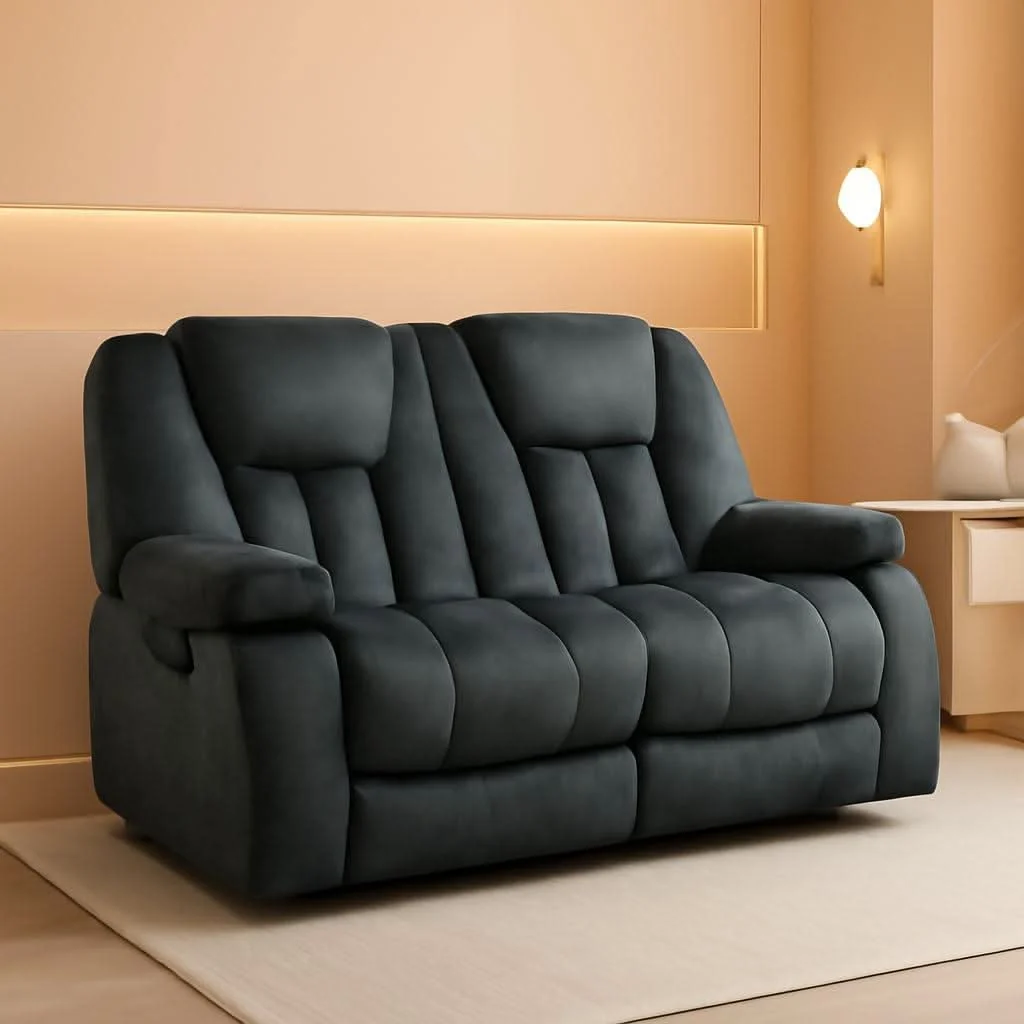 Efficient Grey Extra Wide Loveseat Recliner Sofa For Two Cup Holders Clean