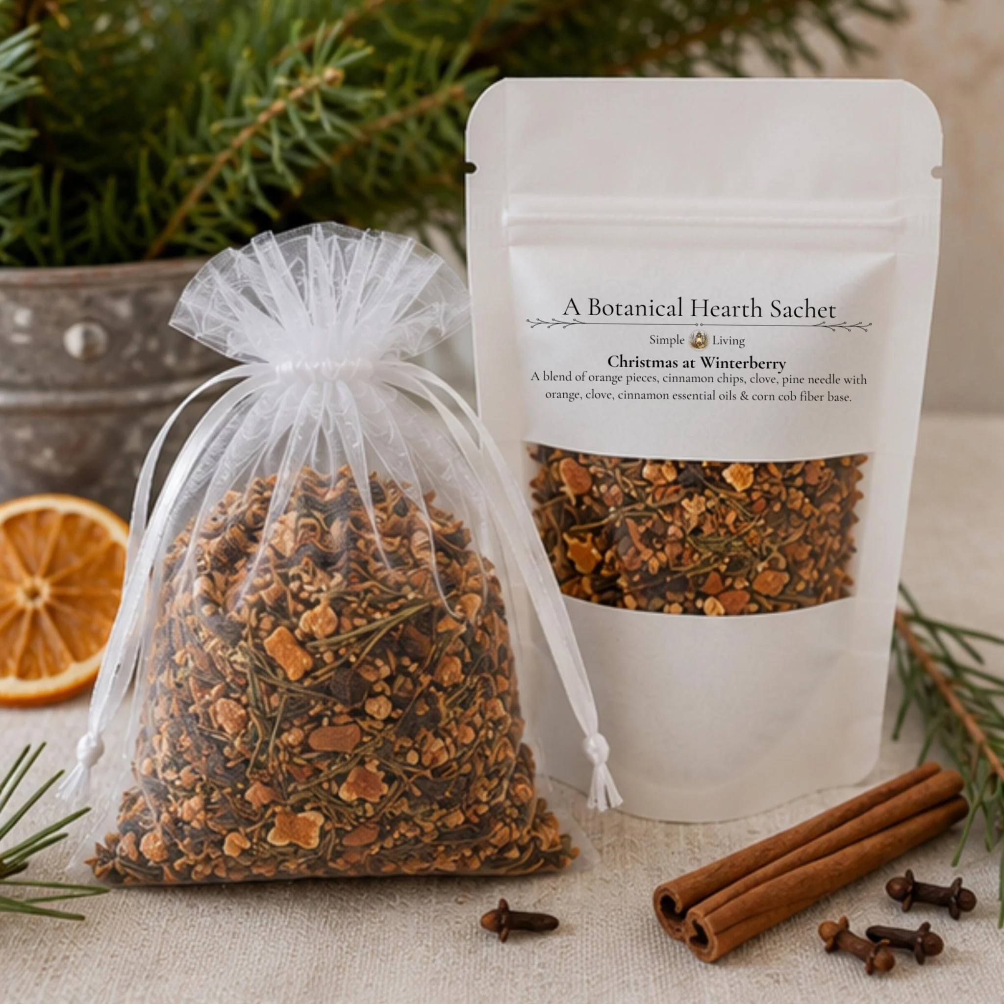 Clean Christmas Home Fragrance Sachet Orange Spice Botanical Pouch Holiday Hearth Bowl Filler Lightweight