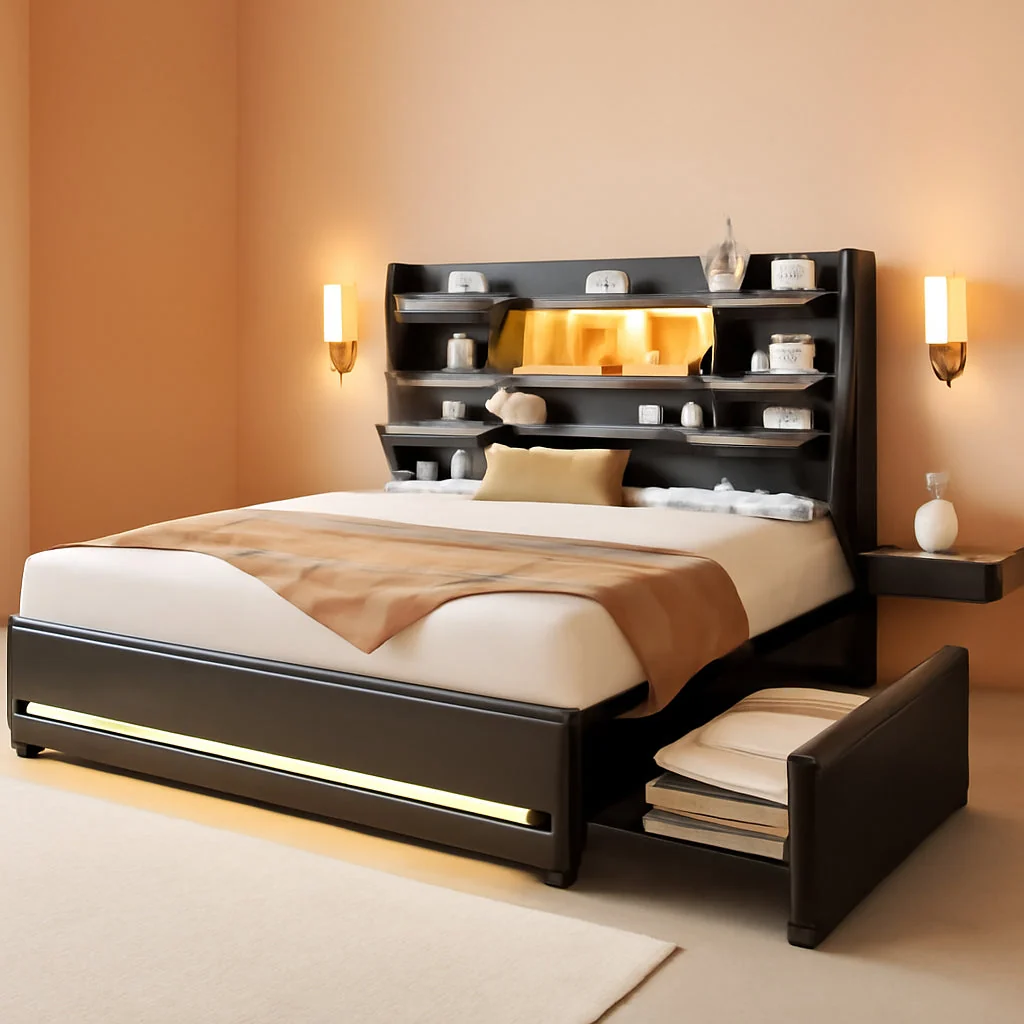 Clean Queen Luxurious Upholstered Bed Frame RGBLED Lighting Classic