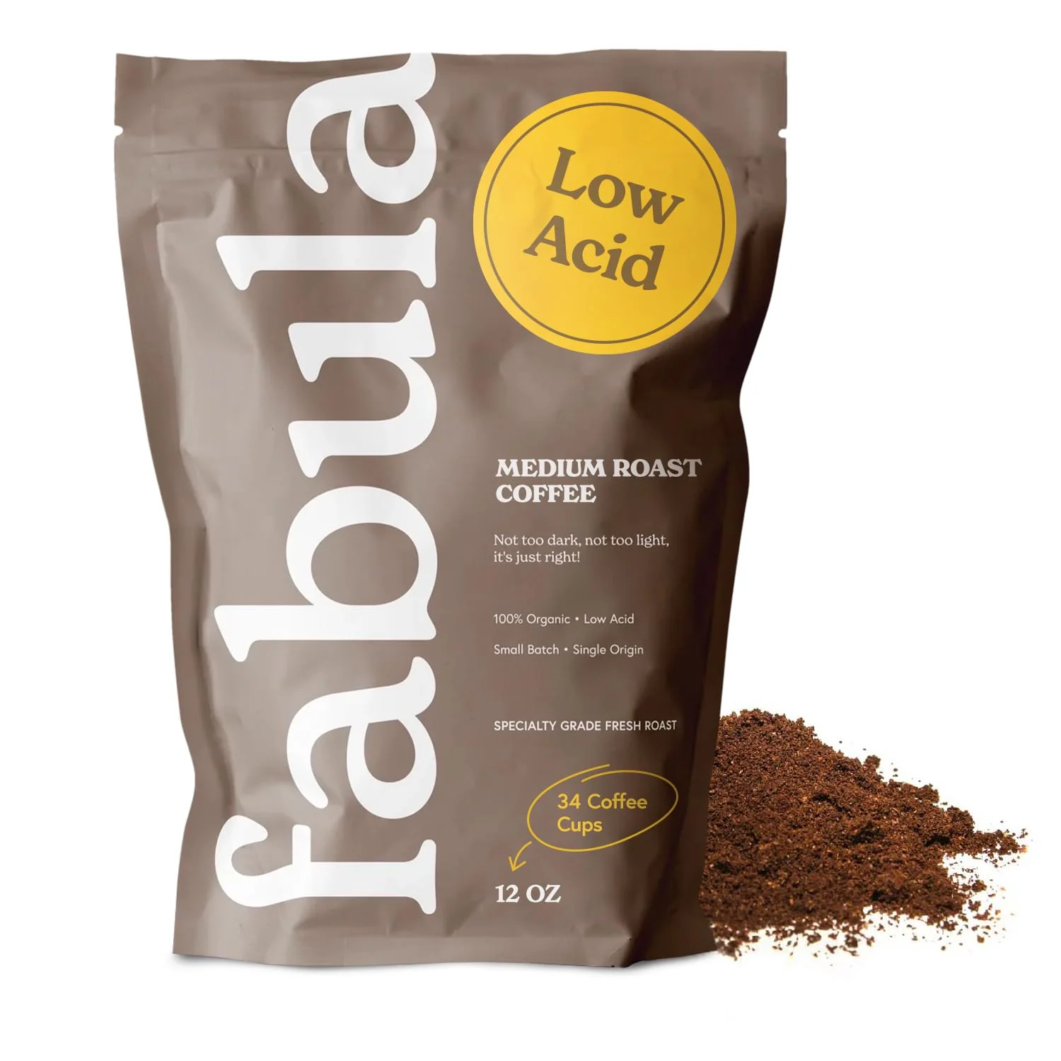Genuine Fabula Low Acid Coffee USDA Organic Ground Coffee Medium Roast - Non GMO - No Molds - Mycotoxins Pesticides - Single Origin Coffee - 12 oz Natural