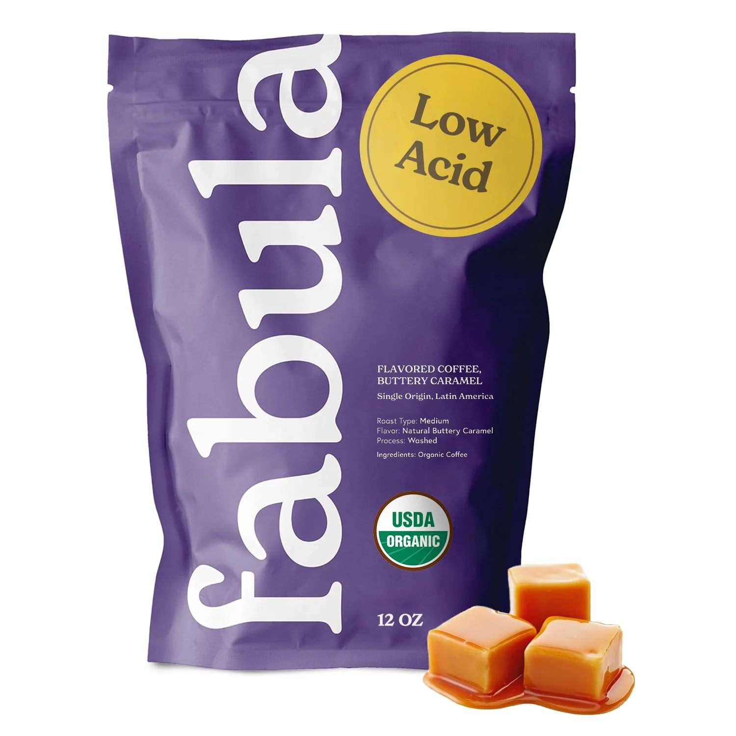 Excellent Fabula Buttery Caramel Flavored Organic Coffee Freshly Ground – Organic – Low Acid – Single Origin – Non-GMO – Mold – 12 Ounces Original