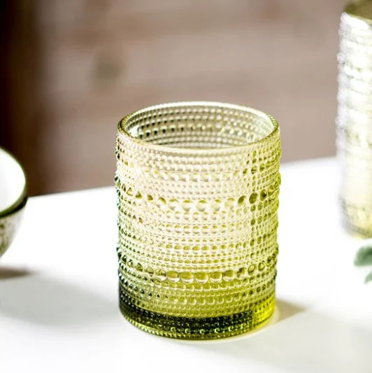 Modern Green Beaded 4-inch Glass Tumbler Long-Lasting