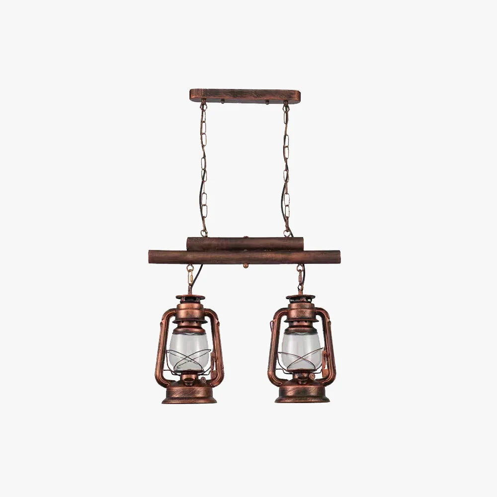 Organic Alessio Rustic Vintage Lantern Pendant Light Metal Glass 2 Heads Long-Lasting