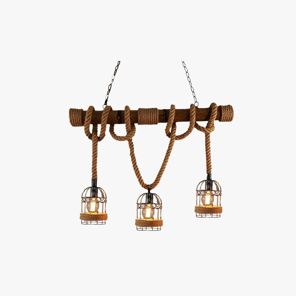 Exceptional Alessio Vintage Wood Pendant Light 3 Heads Hemp rope Metal Carefully Designed