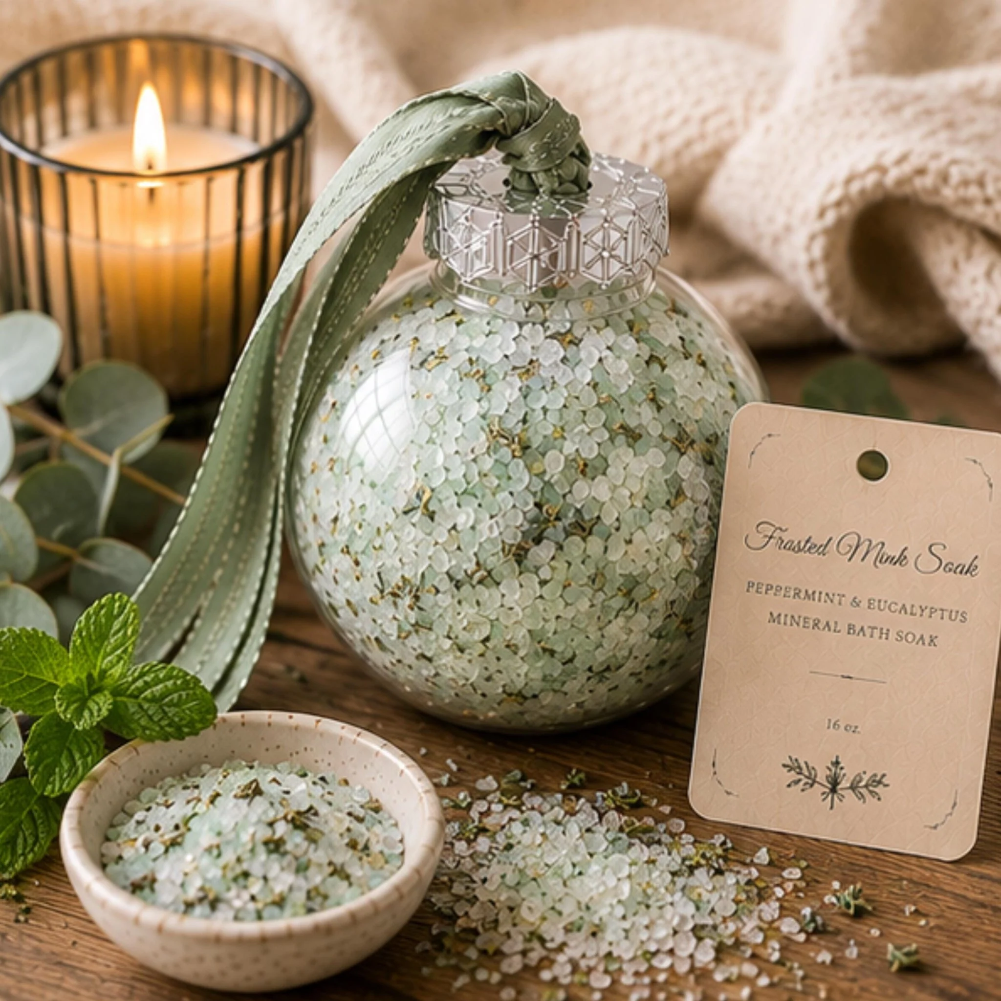 Optimized Peppermint Snow Globe Bath Salt Soak Ornament Botanical Mineral Salts Refreshing Spa Gift Effective