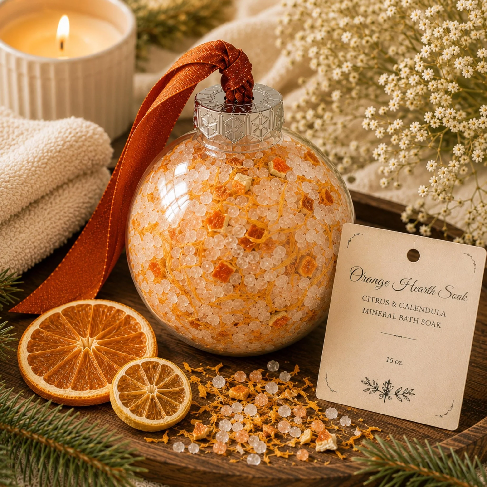 Official Orange Snow Globe Bath Salt Soak Ornament Botanical Mineral Salts Citrus Spa Gift Unique