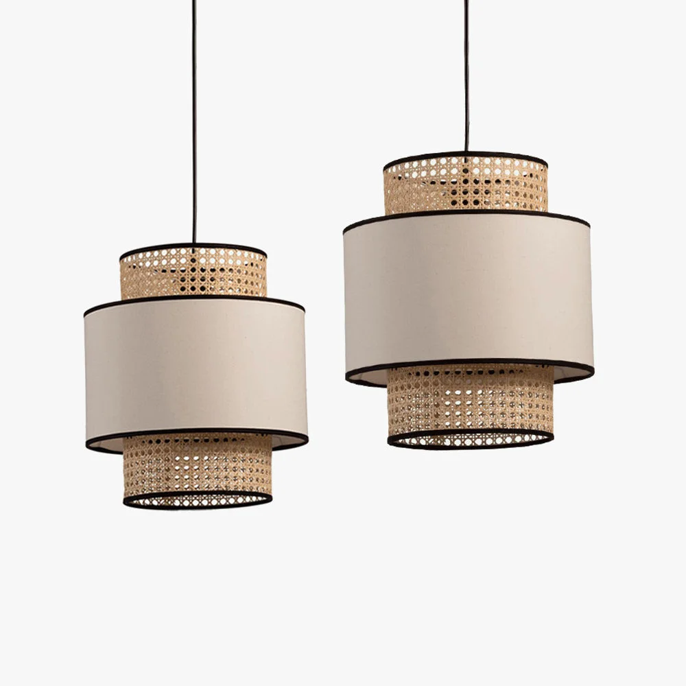 Original Design Ritta Retro Fabric and Rattan Pendant Light Beige Outstanding
