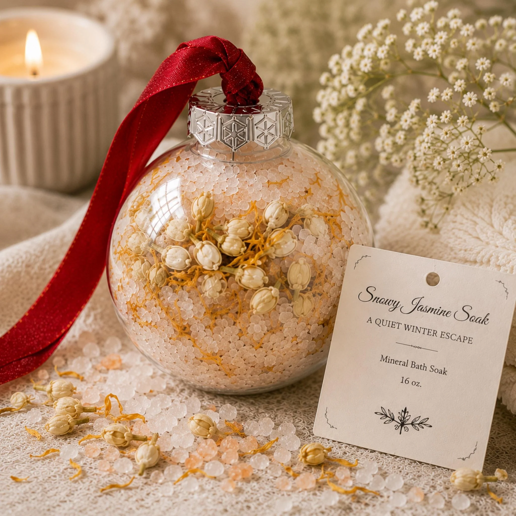 Casual Jasmine Snow Globe Bath Salt Soak Ornament Botanical Mineral Salt Spa Gift Self Care Elegant