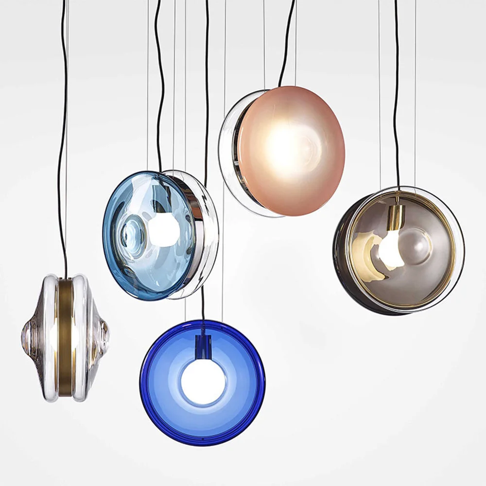 Sophisticated Hailie Art Round Glass Pendant Light Metal Glass 6 Color Smooth