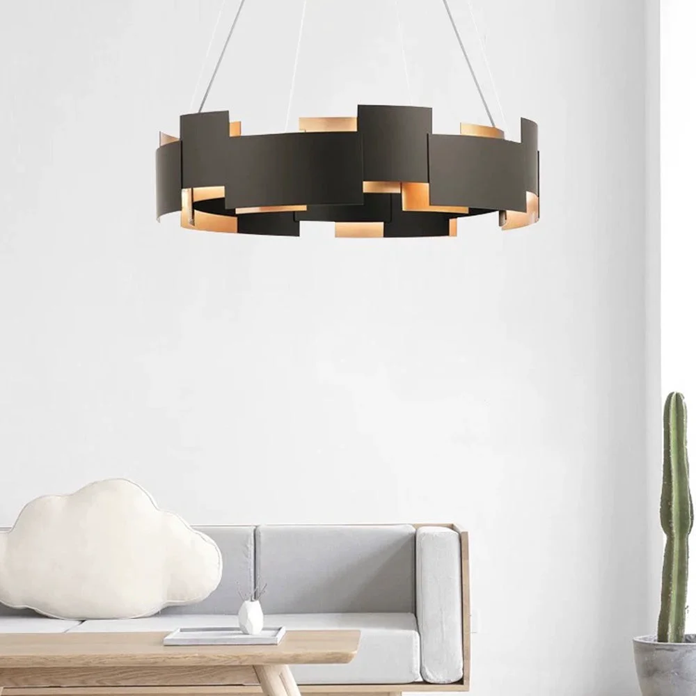 Genuine Evette Modern Ring Metal Pendant Lamp Black Flexible
