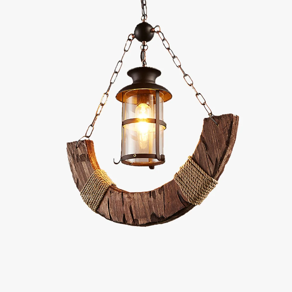 Recyclable Austin Retro Rustic Arc Metal Wood Lantern Glass Pendant Light Environmentally Friendly