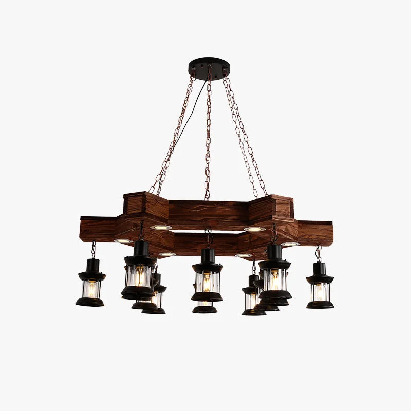 Top-Quality Austin Retro Metal Wood Lantern Pendant Light Walnut Smooth