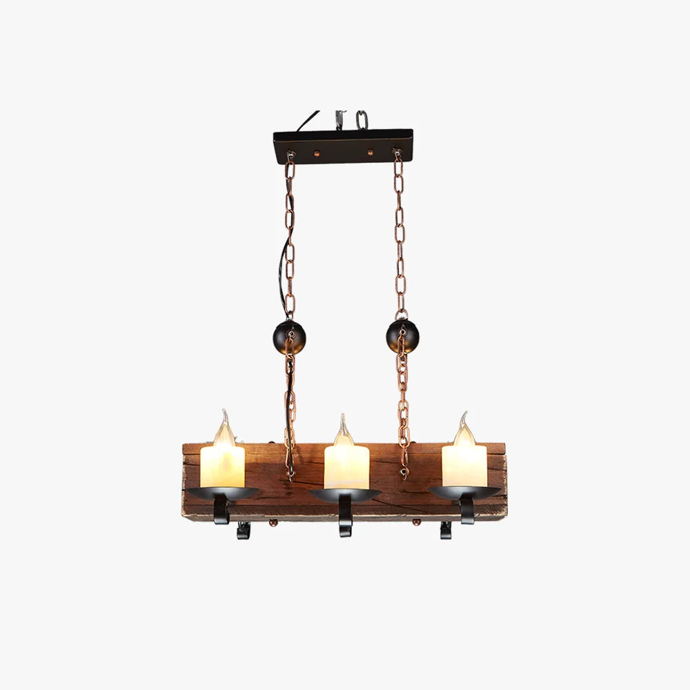 Outstanding Austin Retro Rectangular Metal Wood Pendant Light Walnut Premium Material