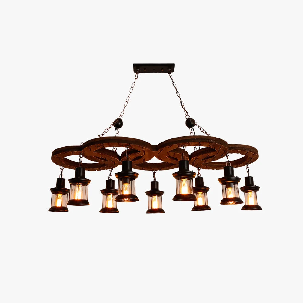 First-Class Austin Vintage 5 Ring Metal Wood Pendant Light Walnut Relaxed