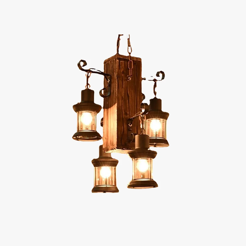 Proven Austin Vintage Rectangular Metal Wood Hanging Pendant Light，Wood Long-Lasting