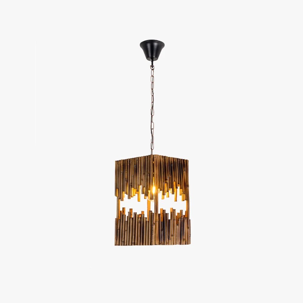 Unique Austin Retro Rectangular Metal Wood Pendant Light Contemporary
