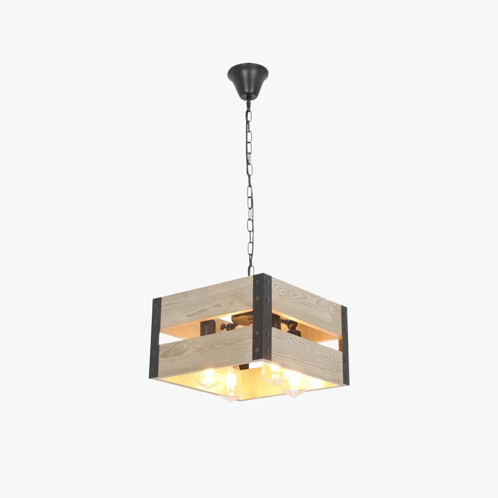 Efficient Alessio Retro Square Metal Wood Pendant Light 4 Heads 2 Style Certified