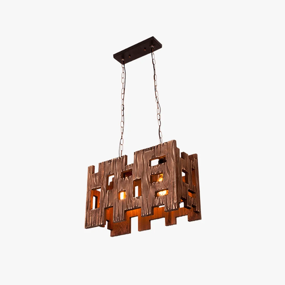 Stylish Austin Rectangular Metal Wood Pendant Light 19.6 Classic