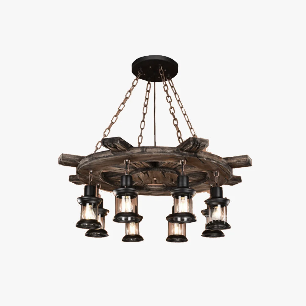Breathable Austin Retro Rudder Metal Wood Pendant Light 8 Heads Green