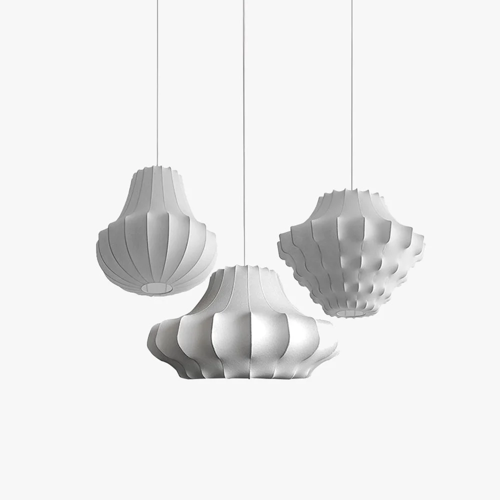 Convenient Renée Artificial Fabric Art Deco White Silk Pendant Light Healthy