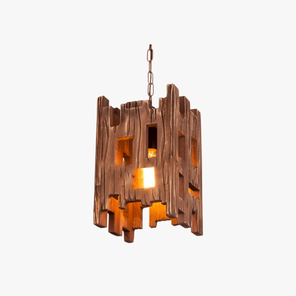 Relaxed Austin Retro Rectangular Metal Wood Pendant Light 8.7 Minimalist