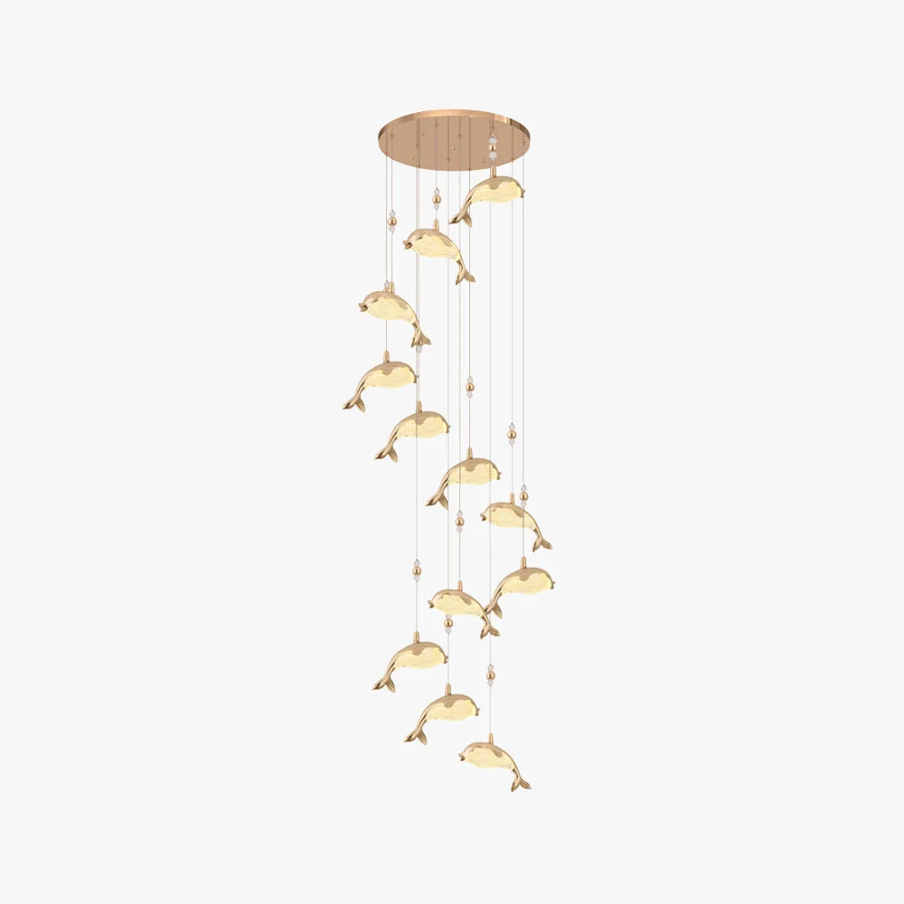 Smooth Jibril Modern Dolphin Metal Pendant Light Gold Metal Acrylic Original Design