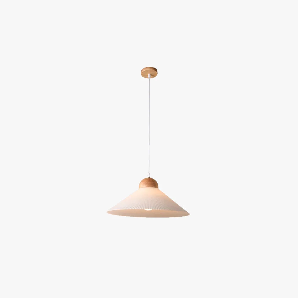 Secure Ozawa Designer Pleated Brown Wood Glass Pendant Light Modern