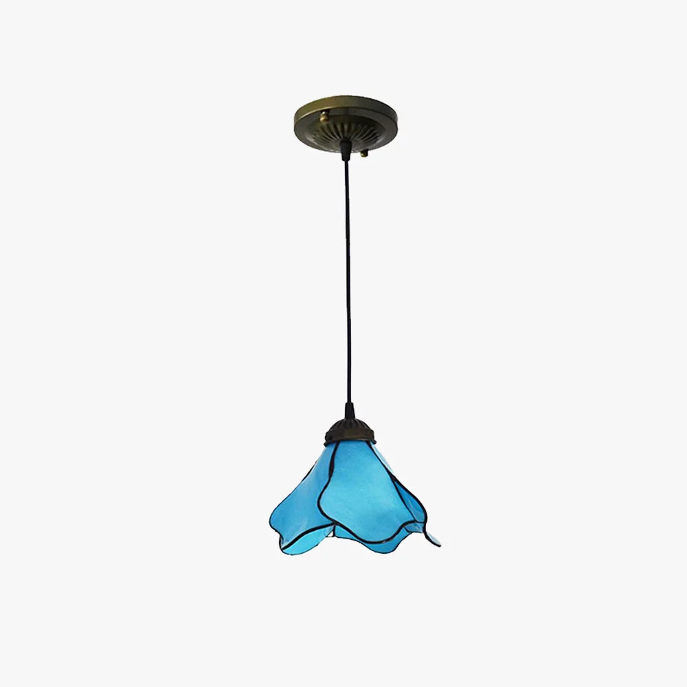 Reusable Félicie Flower Stained Glass Pendant Light Blue Pink 1 3 Heads Consistent