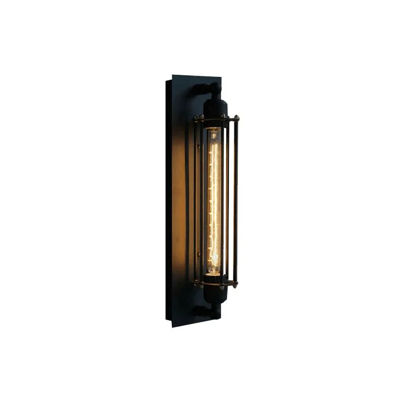 Powerful Orr Industial Rectangular Metal Glass Wall Lamp Black Crafted