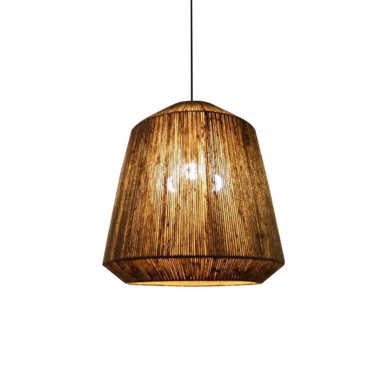 Excellent Rustic Lantern Metal Rope Pendant Light Gray Restaurant Minimalist