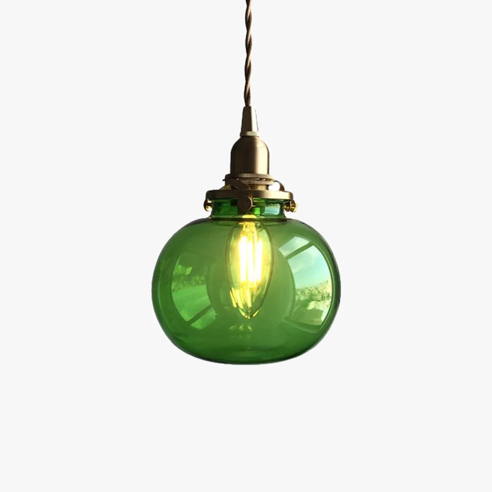 High-Grade Hailie Retro Oval Glass Metal Pendant Light Green Clear Blackish Green Safe