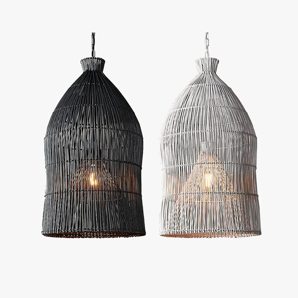 User-Friendly Muto Design Birdcage LED Pendant Light Black White Metal Rattan Bedroom Living Room Practical