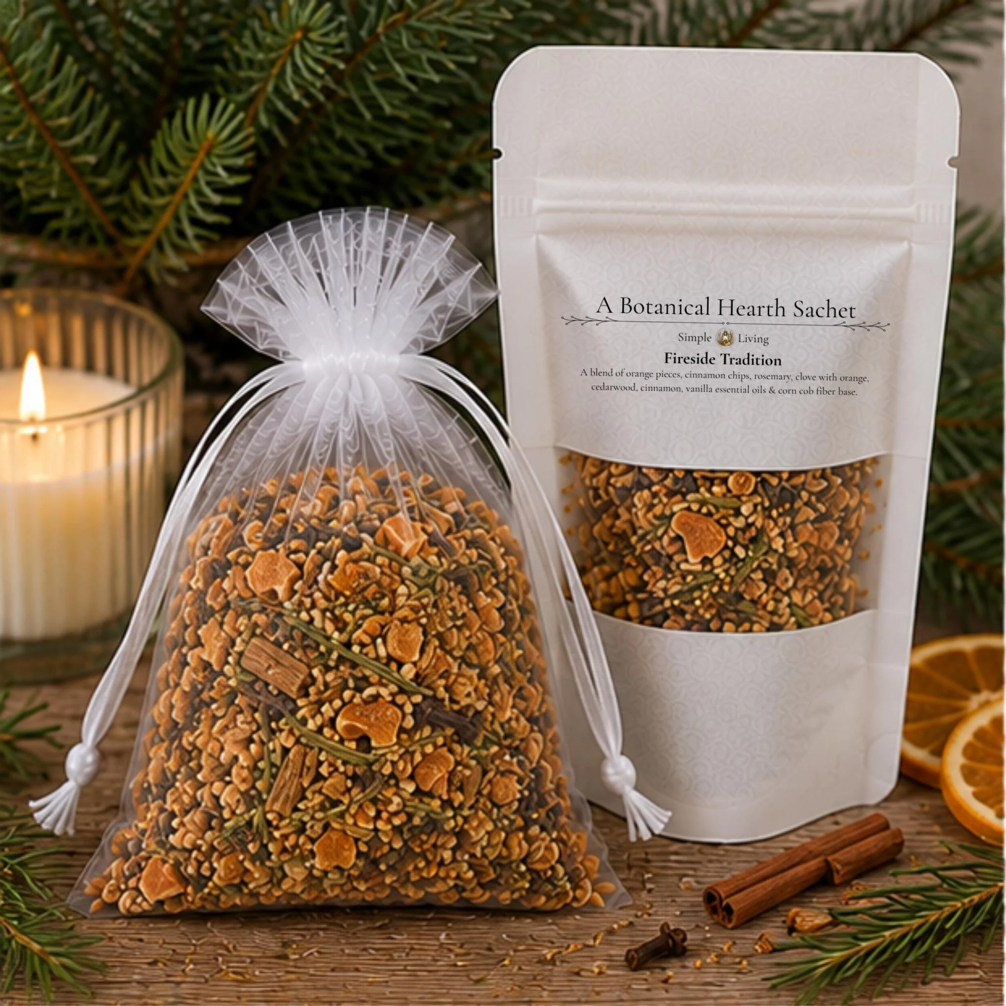 Verified Spiced Botanical Home Fragrance Sachet Fireside Tradition Orange Cinnamon Rosemary Pouch Cozy Gift Premium