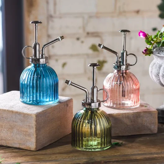 Fine Colored Ribbed Glass Plant Misters Prestigious