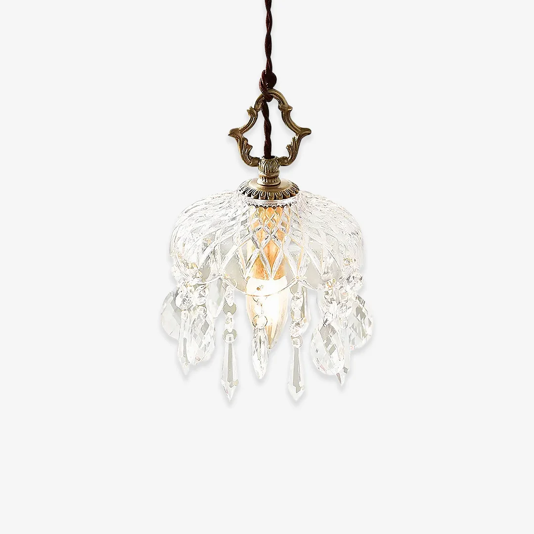 World-Class Vintage Brass Crystal Pendant Lamp Lightweight