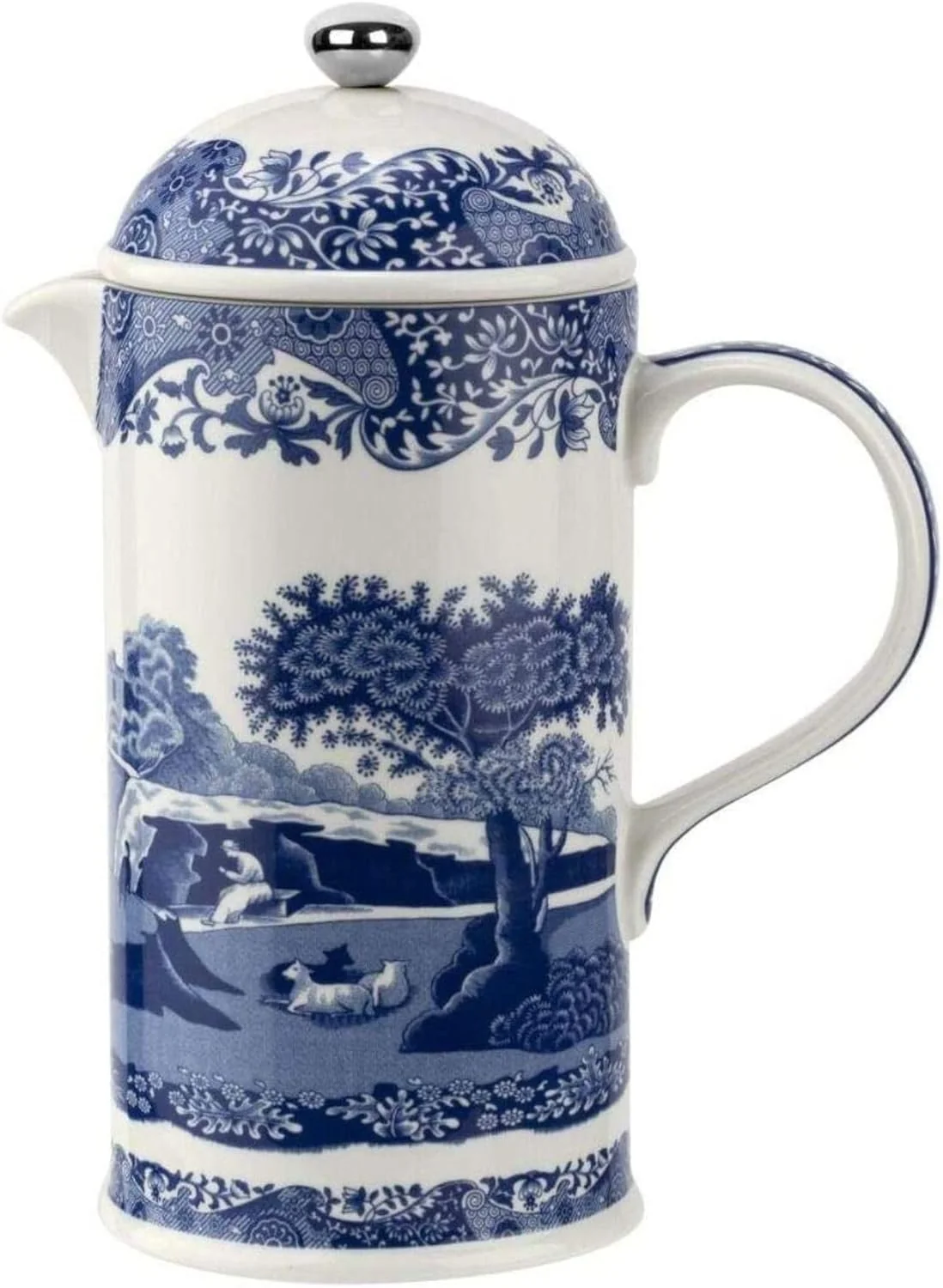 Fine Crafted Spode Blue Italian French Press 28-Ounce Capacity Espresso Coffee and Tea Maker Porcelain Cafetiere Stainless Steel Plunger Outstanding