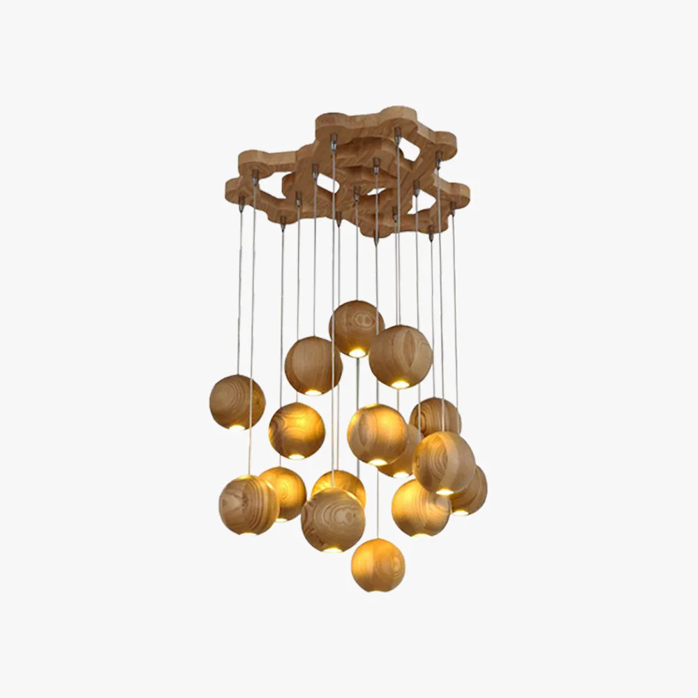 Breathable Ozawa Pendant Light Globe Minimalist Cluster Wood log color Kitchen Island Flexible