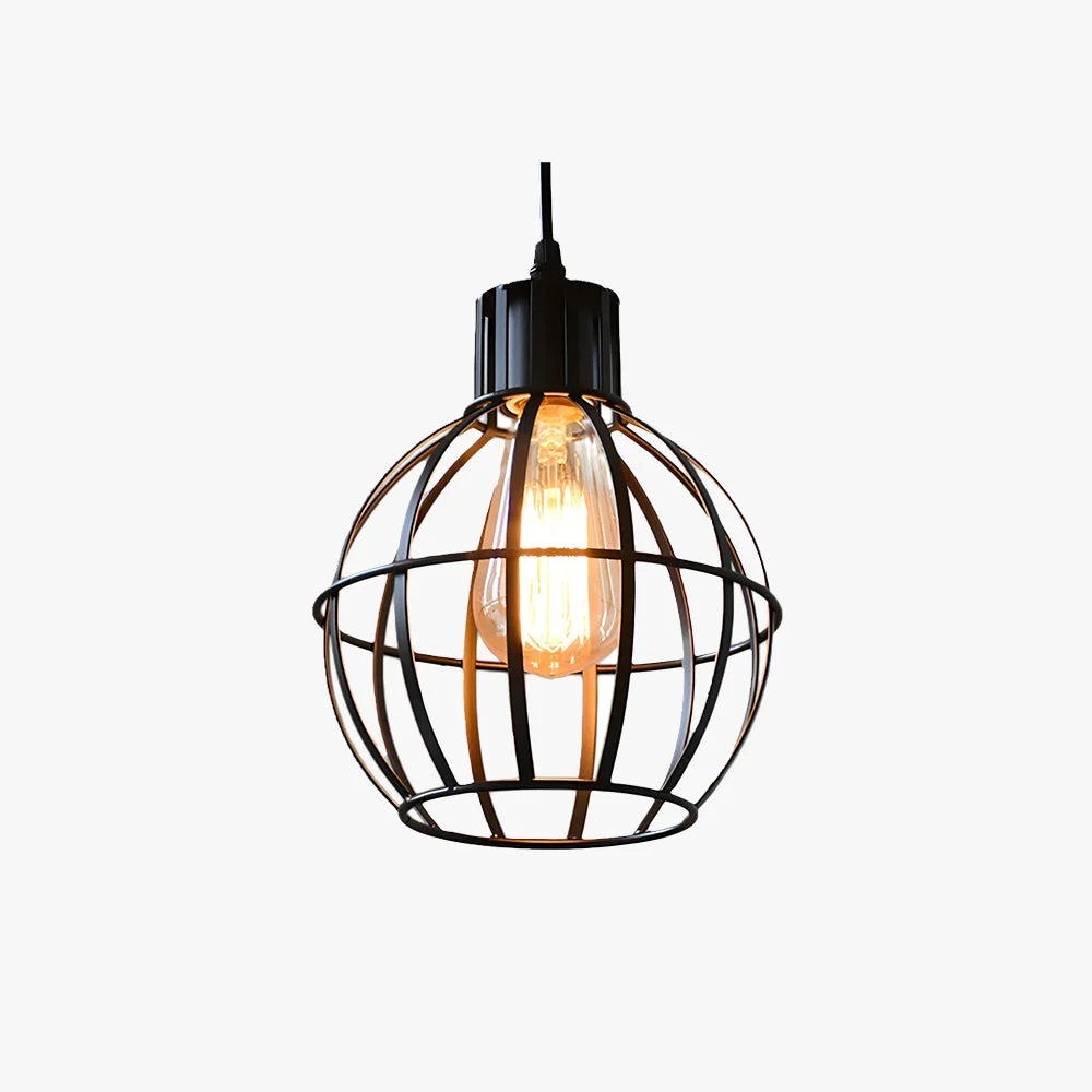 Superior Alessio Industrial Metal Cage Pendant Light Black Pure