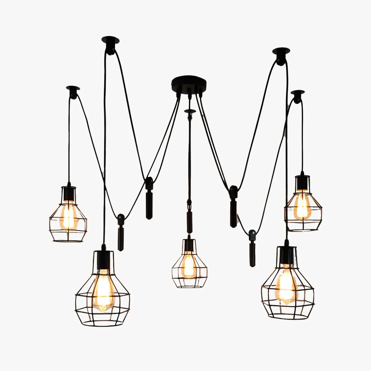 Comfortable Alessio Industrial Caged Metal Pendant Light 5 8 Heads Black Verified
